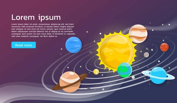 Zonnestelsel met planeten illustratie plat ontwerp — Stockvector