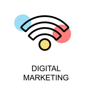 Dijital pazarlama simgesi ve wifi simgesi üzerinde beyaz arka plan illustr