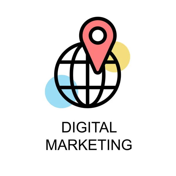 Digital marknadsföring ikonen och sfär med nevigation på vit backg — Stock vektor