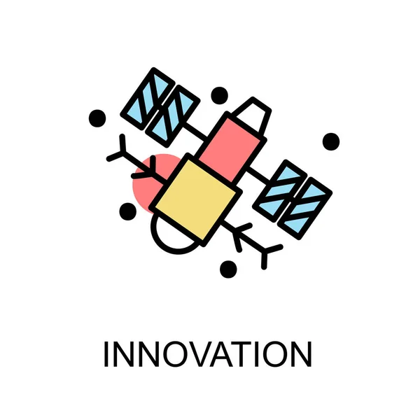 Innovation-ikonen och satellit på vit bakgrund med nedanstående — Stock vektor
