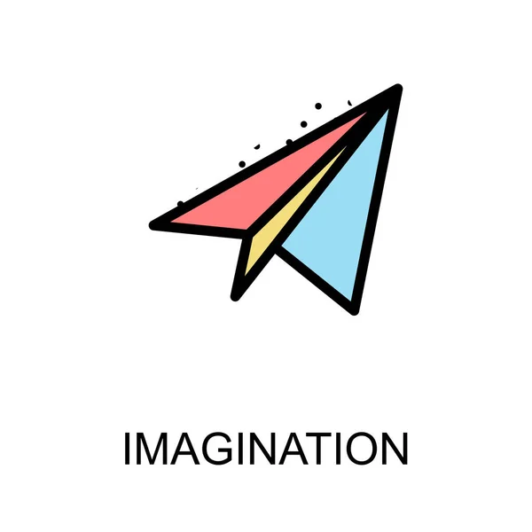 Imagination icon and paper rocket on white background with illus — Stock Vector