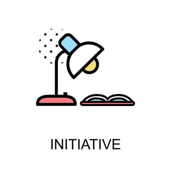 Initiative icon and desk lamp with book on white background illu — Stock Vector