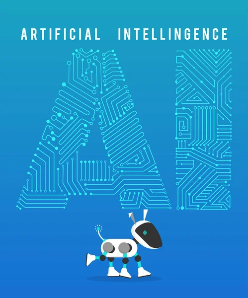 Robot e inteligencia artificial de alta tecnología sobre fondo azul . — Vector de stock