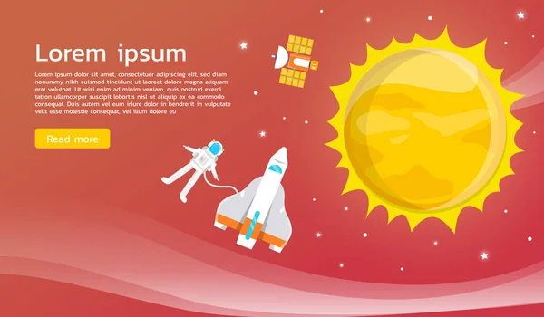 Astronaute avec navette spatiale voyageant autour du soleil dans l'univers il — Image vectorielle