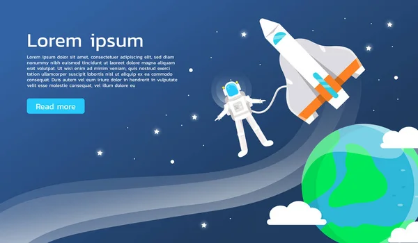 Astronaut s kosmickou lodí a země ve vesmíru illustration.vect — Stockový vektor