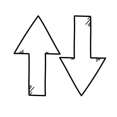 Yukarı ve aşağı ok serbest çizim üzerinde beyaz backgro çizim.