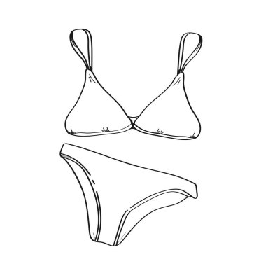Beyaz bir arka plan üzerinde bikini illüstrasyon. Siyah ve beyaz renk 