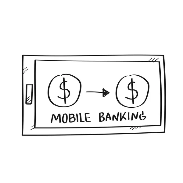 Banca móvil en línea en ilustración de dibujo a mano alzada móvil —  Fotos de Stock