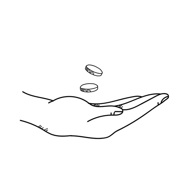 白い背景の上の図を描くフリーハンドの手にコイン — ストック写真