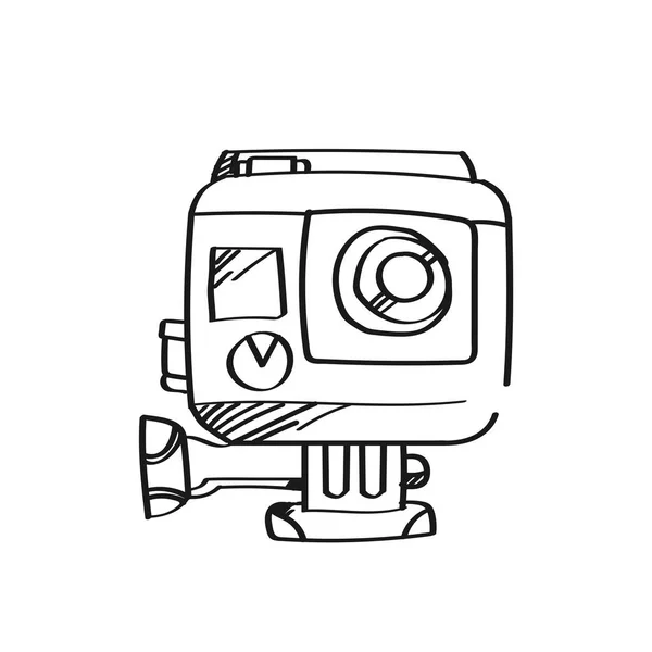 Ilustración de la cámara de dibujo. Arte de línea de color blanco y negro —  Fotos de Stock