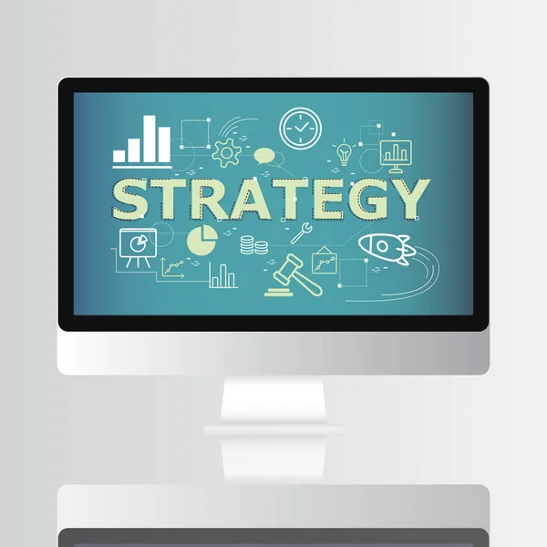 Ícone de estratégia na tela do computador design infográfico — Fotografia de Stock