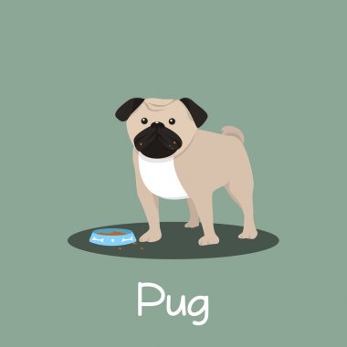 Pug köpek karikatür köpek kase illüstrasyon design.vector ile