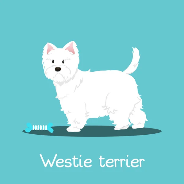 Westie Terrier Hund mit Knochen auf himmelblauem Hintergrund. — Stockvektor
