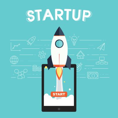 Başlangıç simgeleri ile roket sembolü şekil design.vector