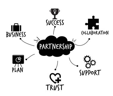 Siyah ve beyaz illustra ile iş için ortaklık Icons set