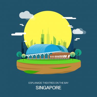 Esplanade tiyatro Singapur illüstrasyon koyu landmrak üzerinde 