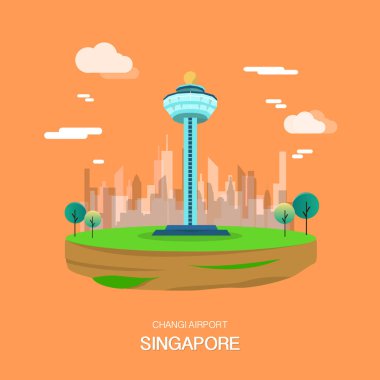 Changi Havaalanı landmark Singapur illustrataion design.vector
