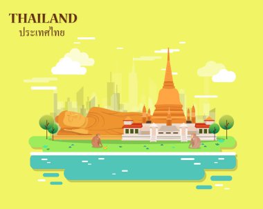 Tapınak ve Buda Tayland illustration.vector içinde seyahat için