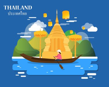 Turist konumlar ve Tayland illüstrasyon desi simge yapılar