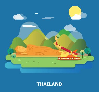 Thailand.vector uyuyan Buddha ve Bun Bang FAI roket