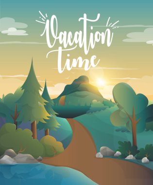 Orman illustration.vector içinde seyahat için tatil zamanı