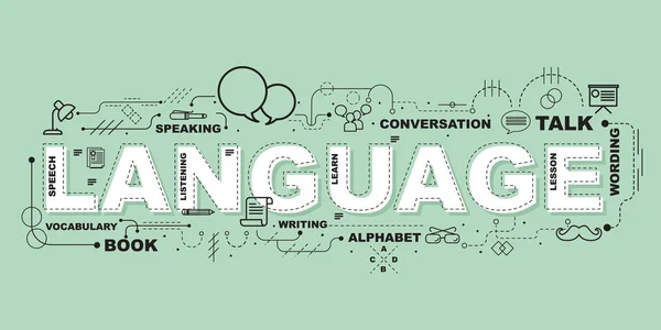 Mot de langue pour l'éducation avec icônes flat design — Image vectorielle