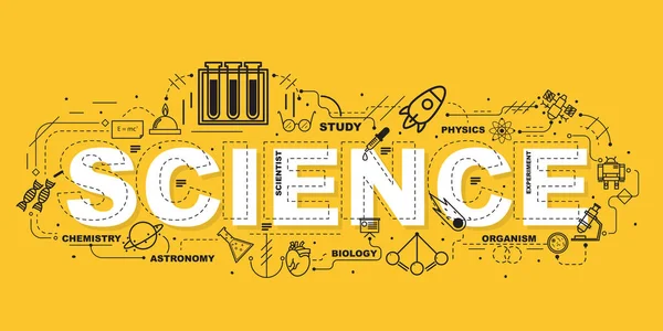 Wetenschap woord voor onderwijs met pictogrammen plat ontwerp — Stockvector