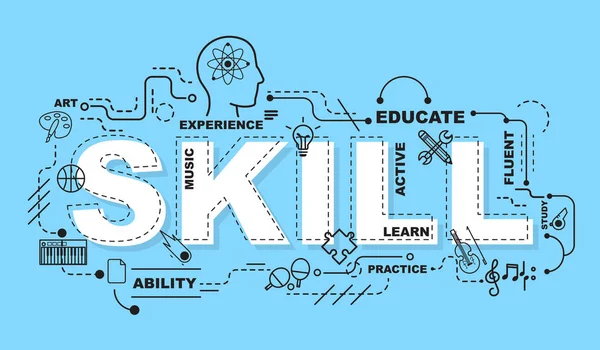 Eğitim ile simgeler düz çizmek için beceri kelime