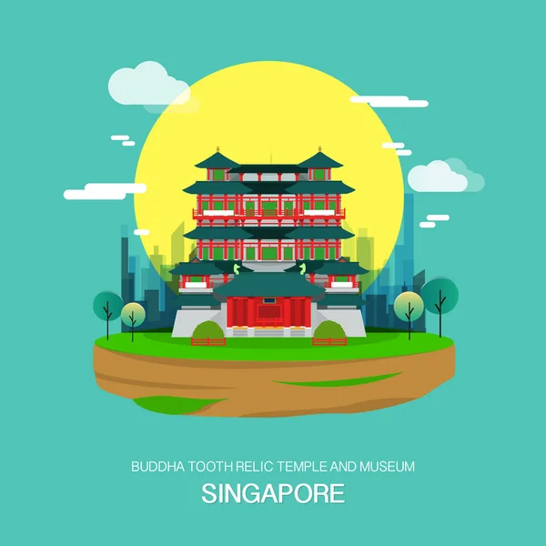 부처님 치아 유적 사원 및 박물관 랜드마크 Singapore.vecto — 스톡 벡터