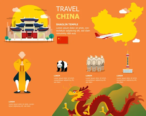 Çin Haritası ve seyahat için dönüm noktası simgeler