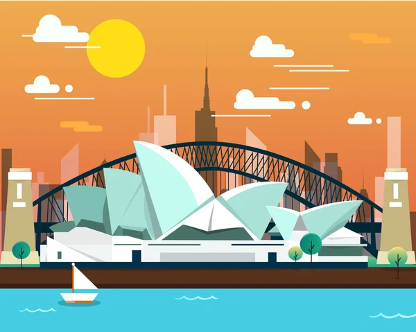 Sydney-i Operaházban és a híd-utazás — Stock Vector