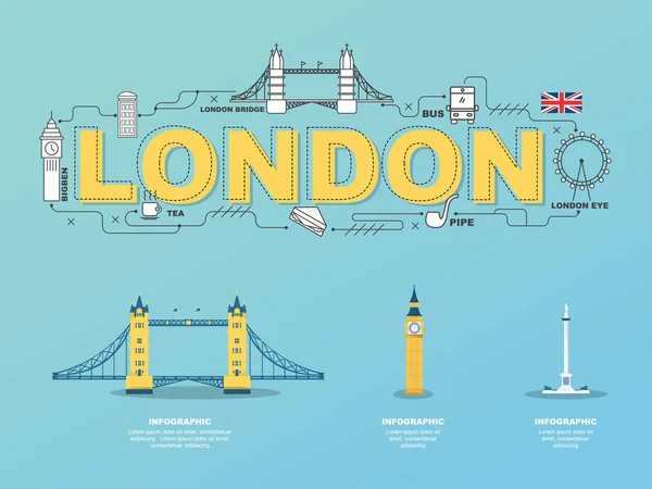London Wahrzeichen Symbole in England für traveling.vector — Stockvektor