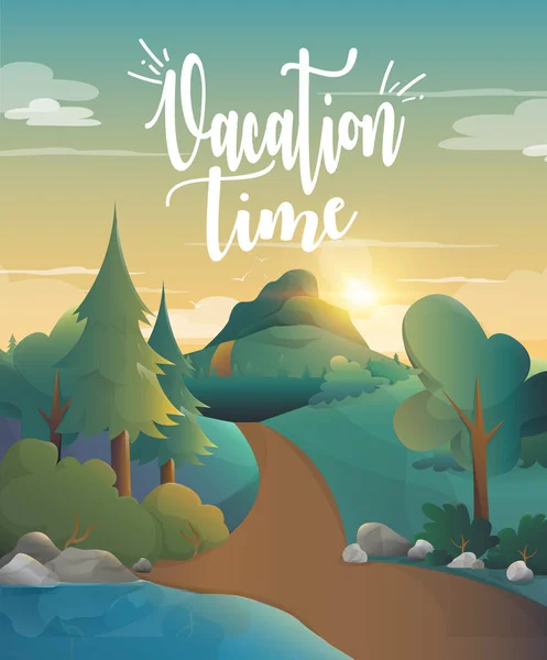 Temps de vacances pour voyager dans la forêt illustration.vector — Image vectorielle