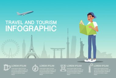 Havaalanı Infographic seyahat için haritaya bir adam