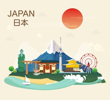 Japon ünlü simge ve Japonya illus turistik merkezleri