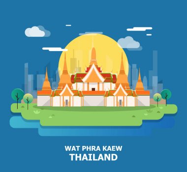 Wat Phra Kaew güzel tapınak Tayland vektör ve illustrati