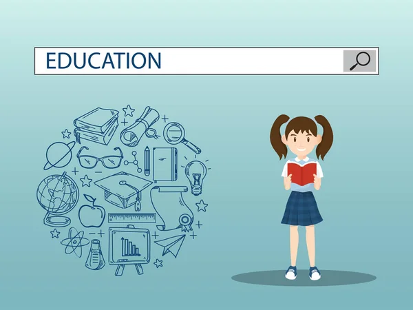 Reading girl with education search engine illustration desig — стоковый вектор