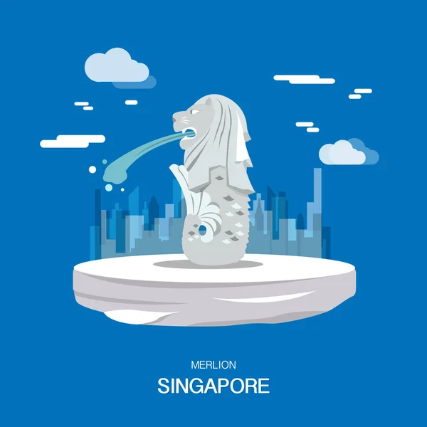 Merlion hito y atracción turística en Singpapore illustrati — Vector de stock