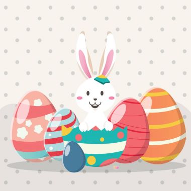 Mutlu Paskalya günü beyaz Paskalya tavşanı ile.