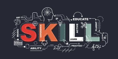 Eğitim ile simgeler düz çizmek için beceri kelime