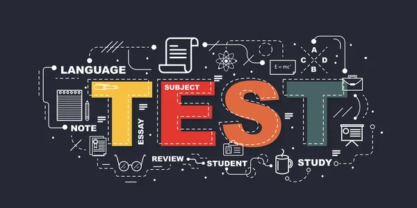 Testwort für Bildung mit Symbolen flaches Design — Stockvektor