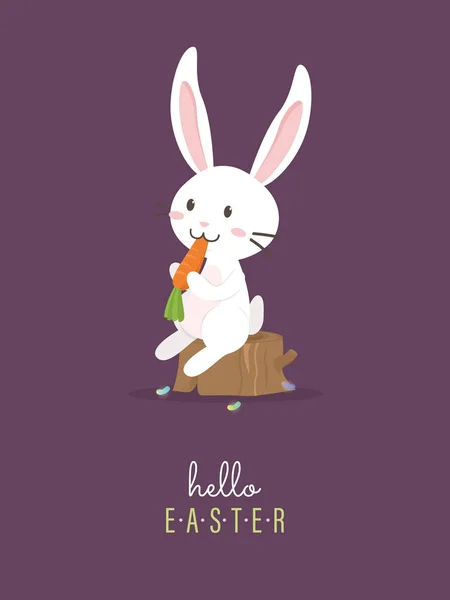 Hola Pascua Con Conejo Pascua Blanco — Vector de stock