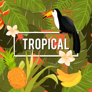 Tropik çiçekler arka plan. Yaz tasarım. Vektör. 