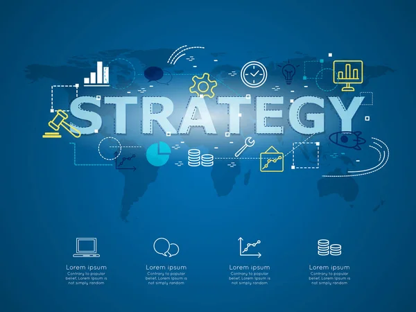 Infographie créative de la stratégie d'entreprise avec carte du monde — Image vectorielle