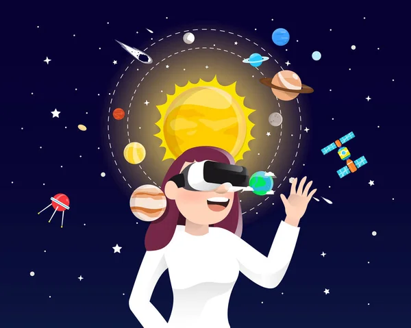 Mulheres vestindo óculos de realidade virtual no conceito universo —  Vetores de Stock