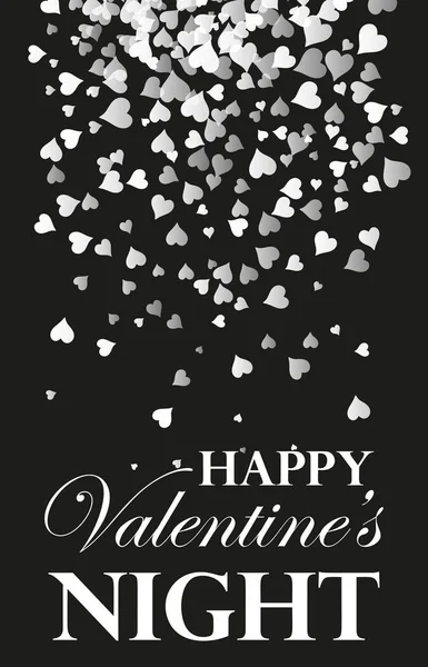 Simple card for Valentine s day. Black and white style, falling hearts. Design element, poster. — Stock Vector