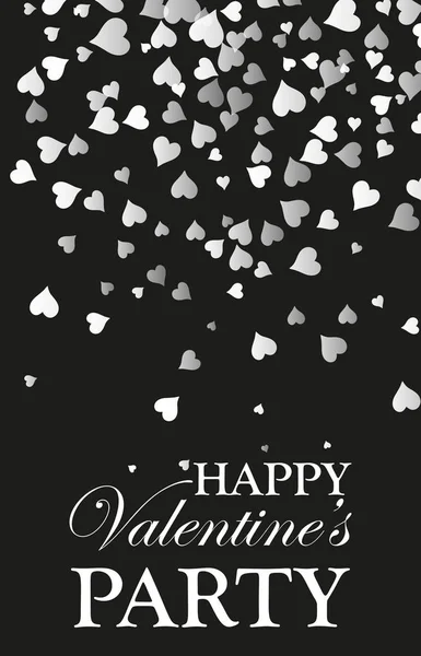 Simple card for Valentine s day. Black and white style, falling hearts. Design element, poster. — Stock Vector