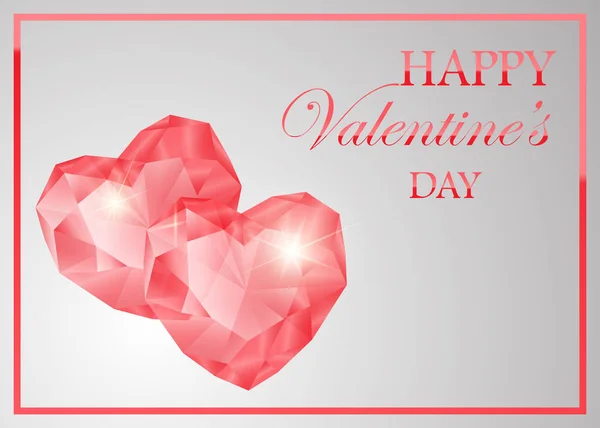 ピンクの宝石用原石ハート型。光沢のある石造りのバレンタインの s 日または結婚式の招待カードの設計します。. — ストックベクタ