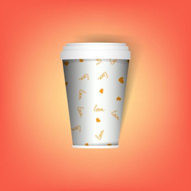yalıtılmış tek kullanımlık kahve kupa. Gerçekçi kağıt kahve veya çay bardak, kupa. Kadar alay et. Vektör şablonu. Gereçler, sofra götürün. Sıcak içecekler bardak. Kağıt bardak beyaz ve desenli kahve hakkında seviyorum.