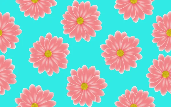 Floral pink Gerbera seamless pattern on blue background — Stock Vector